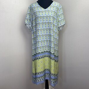 Coldwater Creek Dress Women's Large Blue & Green Pasiley V-Neck Lined Zip Back‎